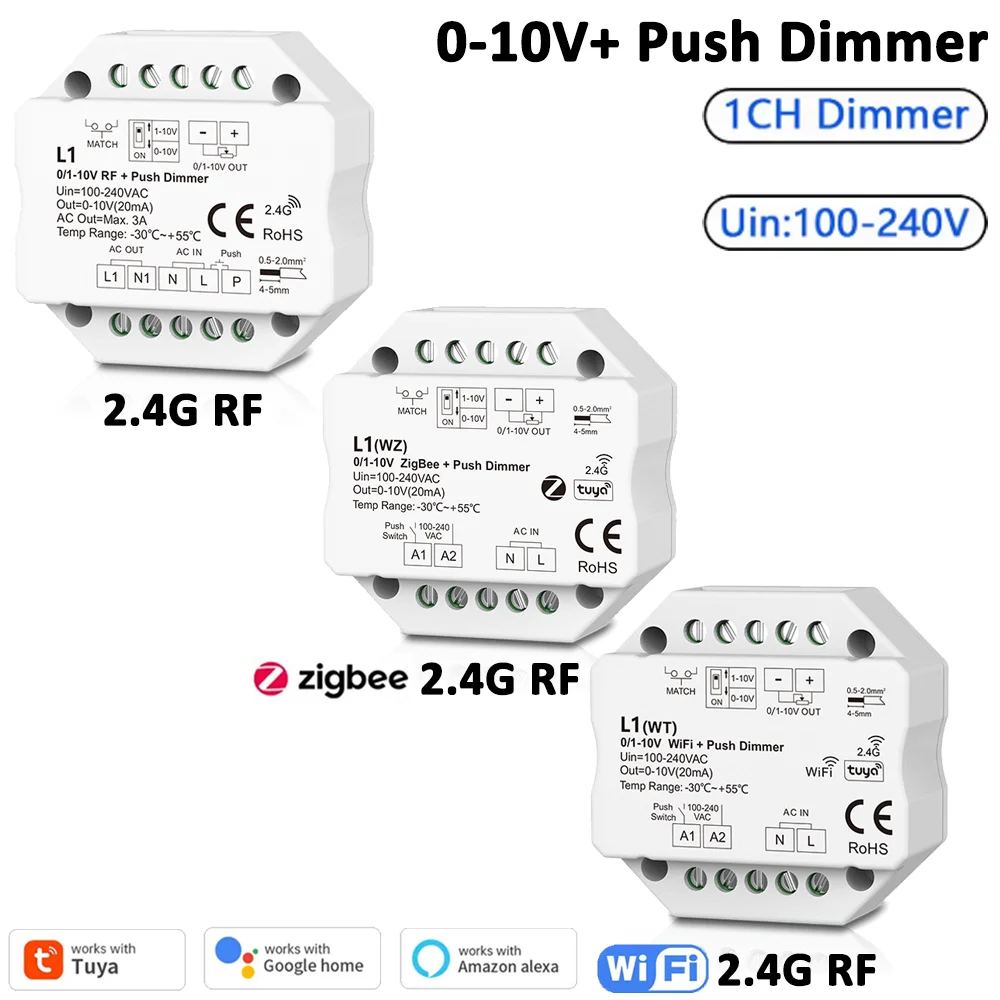 0/1-10V WiFi ZigBee + RF + Push Dimmer L1 L1(WT) L1(WZ) 2.4G Single Color Push Dimmer for COB 5050 Single Color LED Strip Light