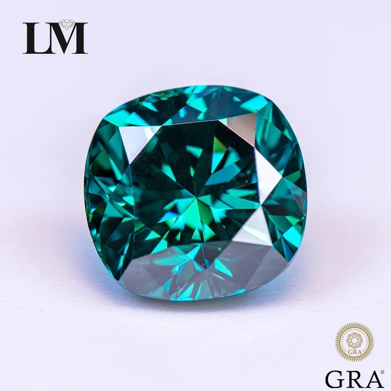 Moissanite Cushion Cut Emerald Green Natural Color Gemstone for DIY Charms Advanced Jewelry Making Materials with GRA Report