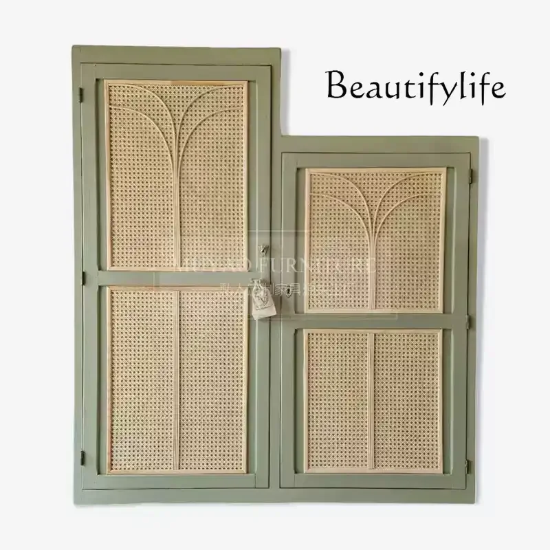 

French solid wood shoe cabinet multi-functional entrance locker rattan foyer wall bedroom small wardrobe