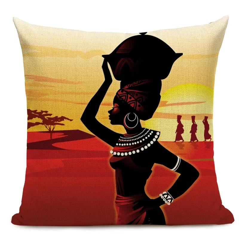 African Character Oil Painting Cushion Cover African Nation Women Decorative Pillowcase Throw Pillow Cover for Home Decor