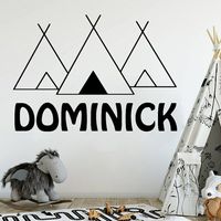 Custom Name Wall Sticker Triangle Geometric House Vinyl Decal Babys Kids Bedroom Wall Decoration Tent Pattern Art Mural