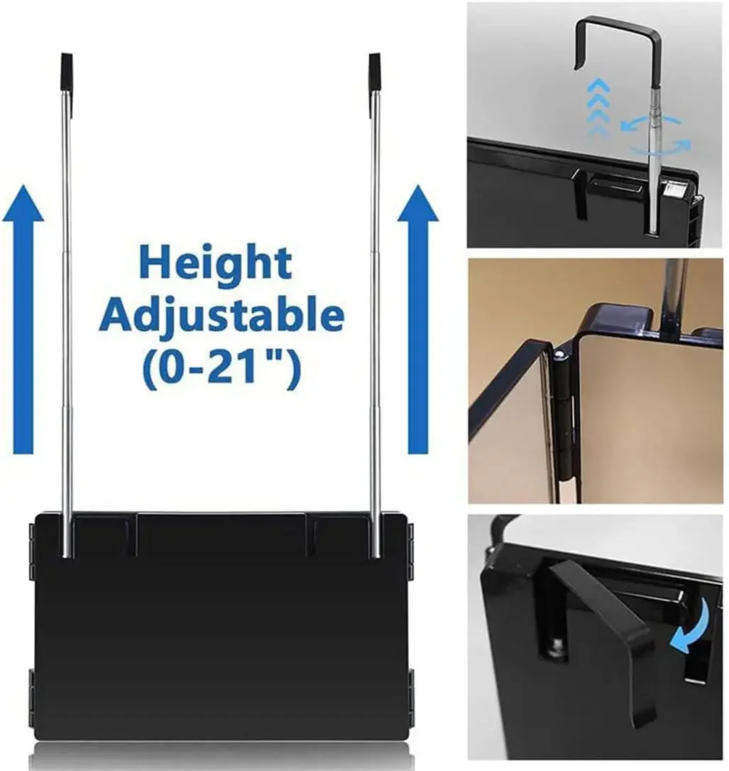 Espelho dobrável de 3 vias para corte de cabelo, espelho triplo 360 com ganchos telescópicos ajustáveis em altura para maquiagem e estilo de cabelo