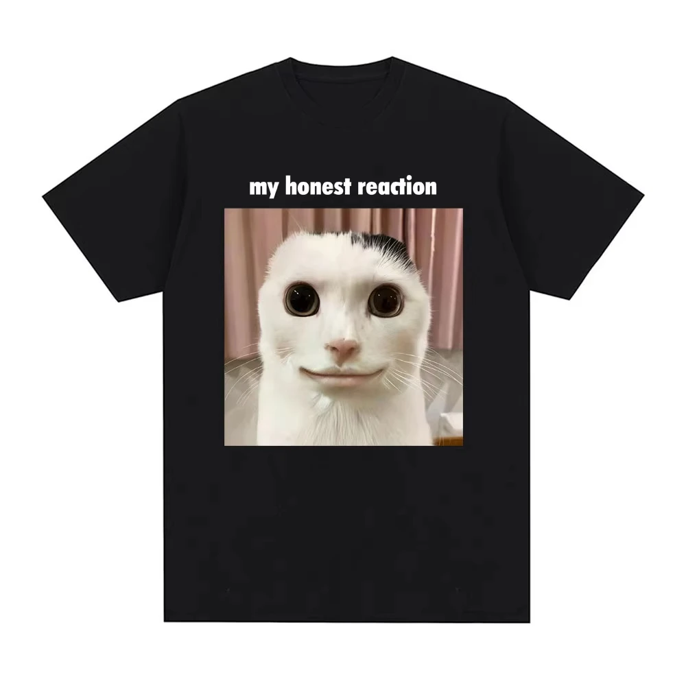 My Honest Reaction Funny Cat Graphic T-Shirt Fashion Humor T-shirts CasualShort Sleeve T Shirt