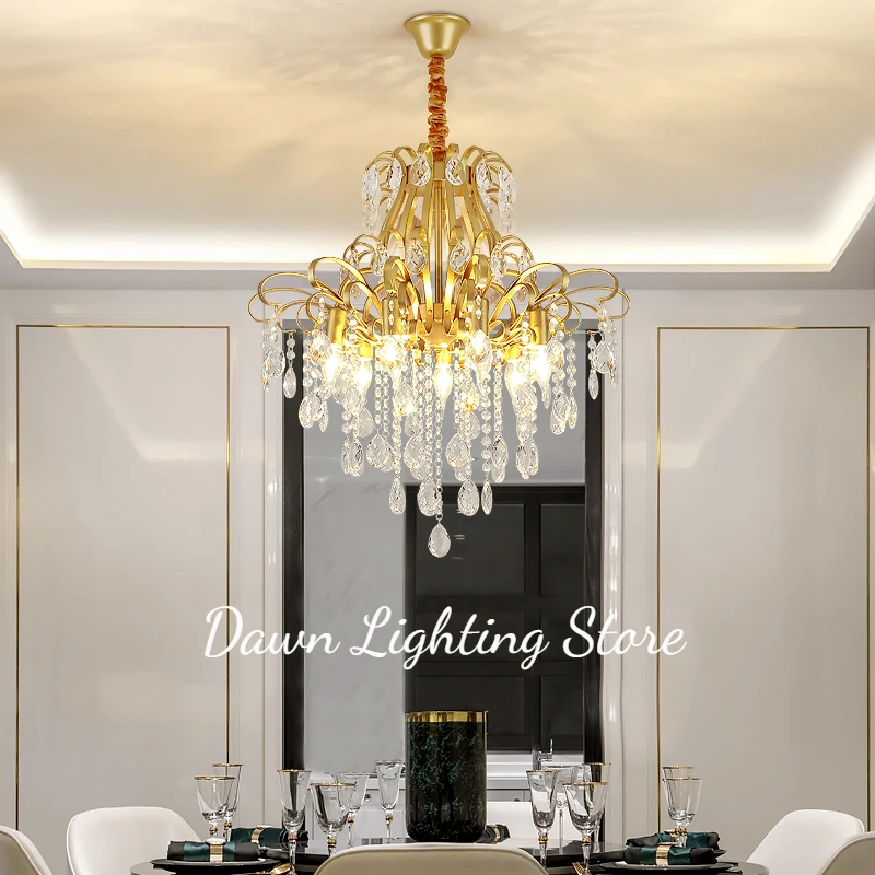 

Nordic Luxury Crystal Ceiling Chandelier for Dining Room Foyer Gold Black Home Decor Kitchen E14 Pendant Lights Hanging Lamp