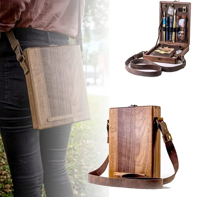 New writer messenger wooden box New Chinese satchel writer wooden box Crossbody mailman storage box