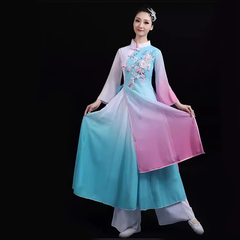 

Женский костюм Hanfu для классических танцев, костюм для выступлений, Женский фанат для танцев в китайском стиле, костюм для современных танцев из Янко