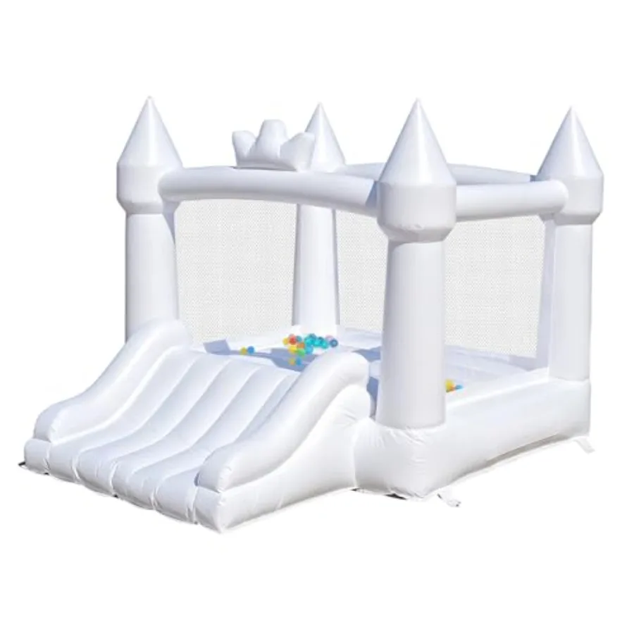 

PVC White Bounce House for 3-6 with Slide, Indoor Outdoor Use, 10ft L x 8.3ft W x 7ft H, Includes Blower, Durable Lightweight M