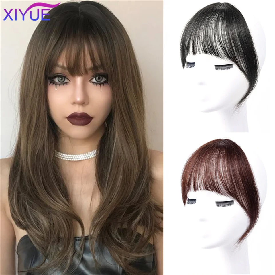 XIYUE Synthetic Air Bangs Heat Resistant Hairpieces Hair Women Natural Short Black Brown Bangs Hair Clips For Extensions