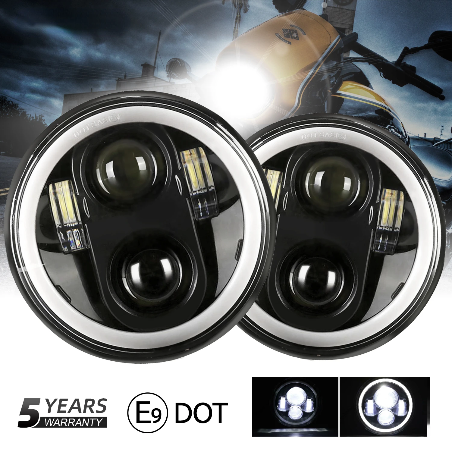 5.75  Inch Round LED Headlight with Halo Ring DRL Amber Turn Signal For Honda Shadow VT 600 700 750 1100 VTX 1300 1800