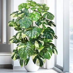 40-105cm /40.5in Artificial Monstera Plants Fake Palm Tree Plastic Turtle Leaves Green Tall Plants For Home Garden Room Decor
