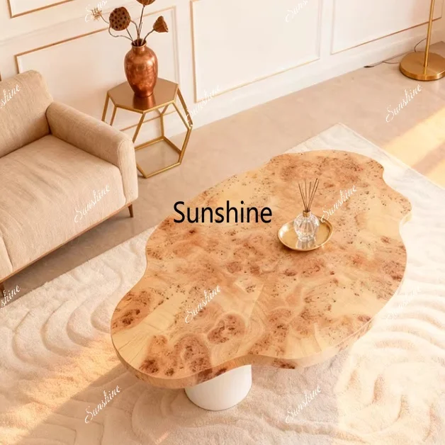 Vintage Style Burl Leather Patterned Tea Table for Home Living Room Vintage Tea Brewing Table