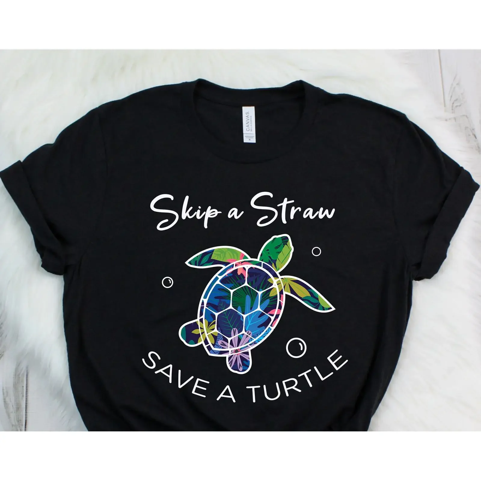 Skip a Straw Save Turtle T Shirt Ocean Lover Environmental  vintage Washed graphic homme Unisex Comfortable Versatile
