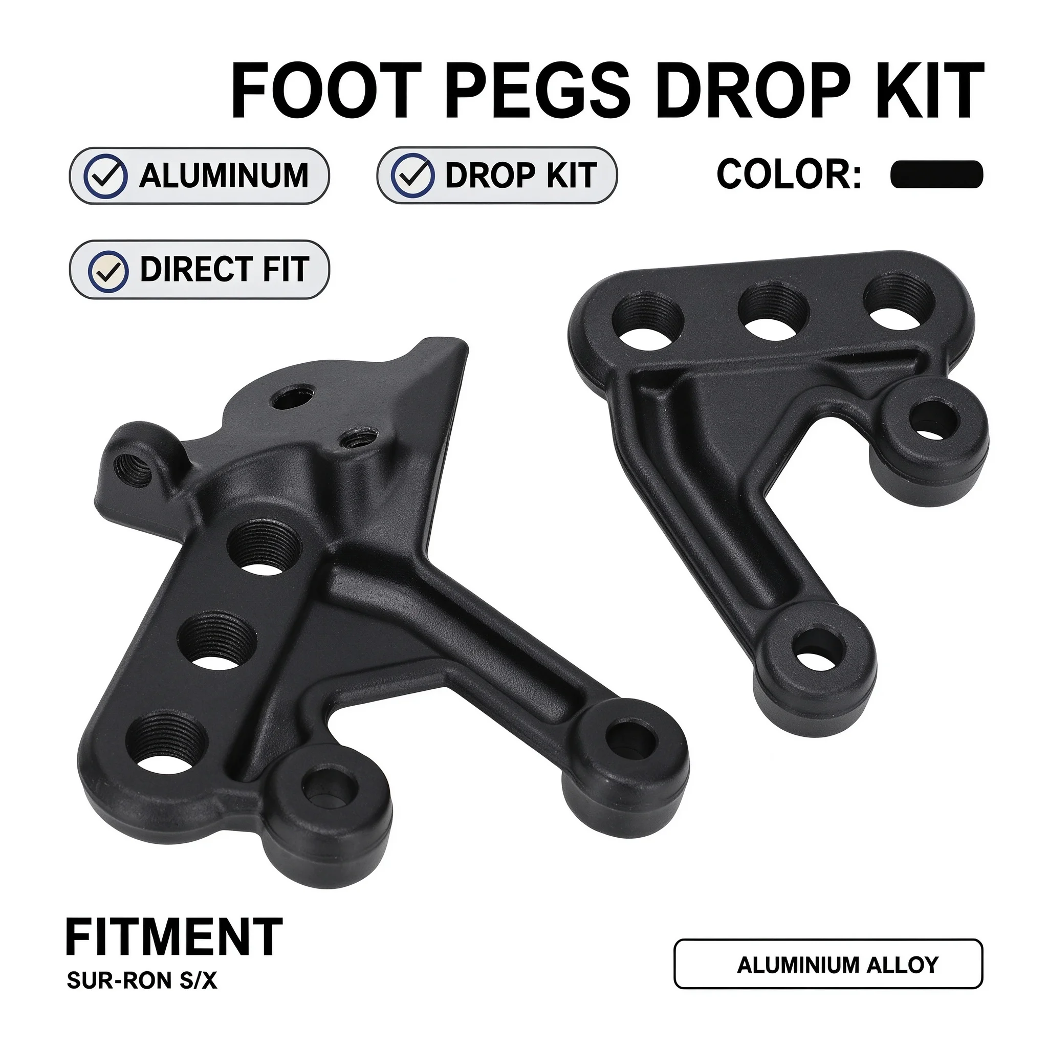 Electric Dirt Bike Aluminum Foot Pegs Drop Brackets for Surron S X, Footpeg Lowering Mount Relocation Kit, Black/Silver