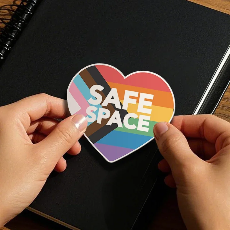 

1SET Safe Space Inclusive Sticker, Vinyl Decal for Journals, Car Windows, Bottles – Stand Out with This Colorful Heart Design"