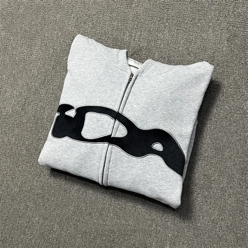 نمط مطرز المتضخم موضة Ida زيبر هوديي رمادي الرجال النساء خريف شتاء القطن البلوز سترة أفضل جودة