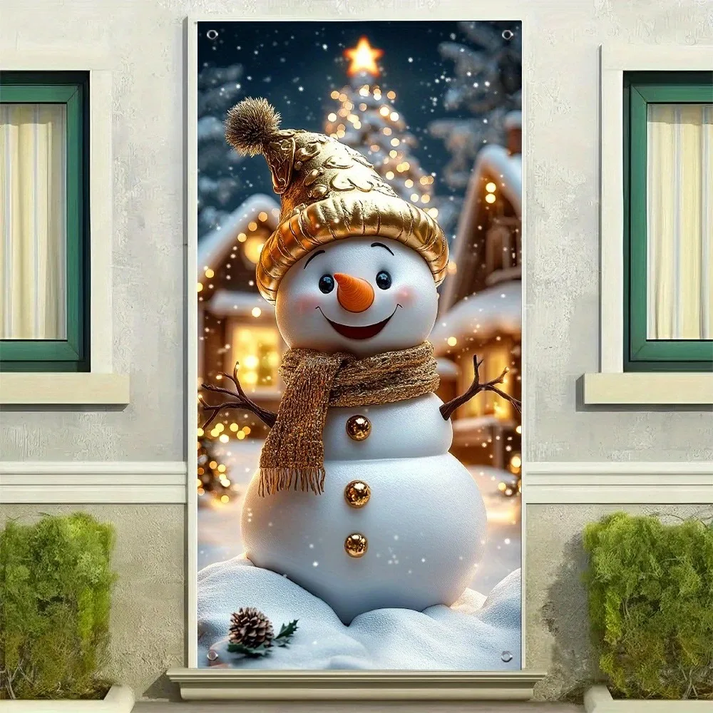 Snowman Christmas Door Banner - Festive front door cover, polyester festive decorations for indoor and outdoor use