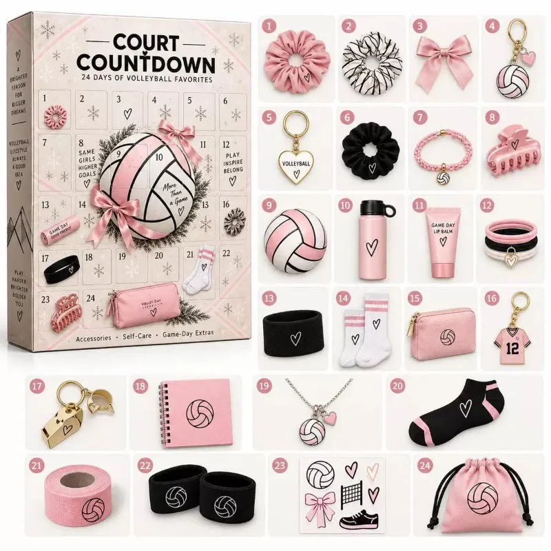 Volleyball Sports Advent Calendar 2026,24Pcs Girls Sport Accessories Christmas Countdown Gift Box Hair Jewelry Surprise Set