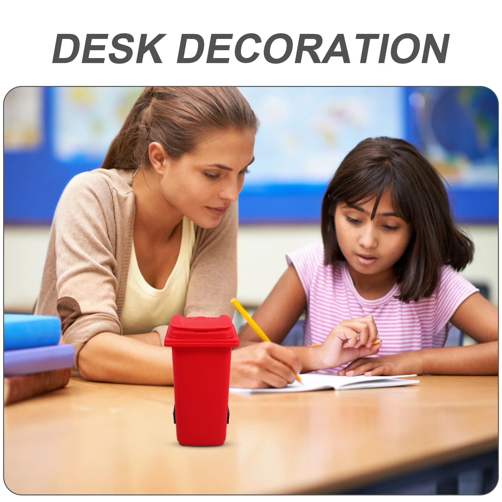 4Pcs Mini Trash Can Pencil Holder Cute Desktop Garbage Bin Lid Wheels Mini Garbage Can Pen Storage Pencil Box Hard