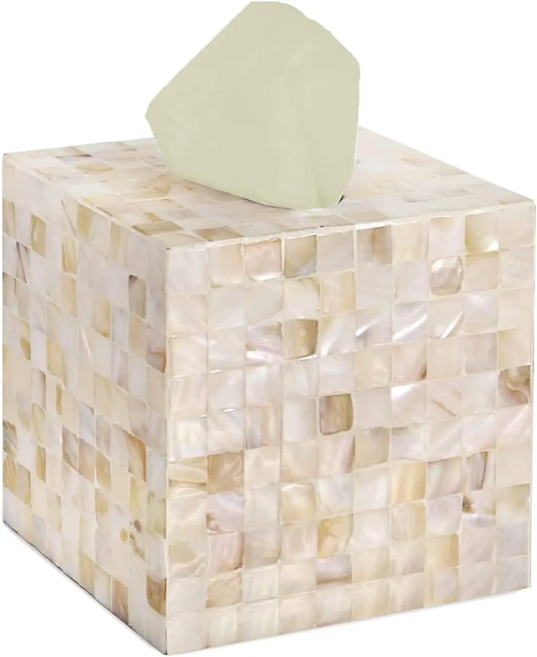 

CLAYNIX Tissue Box Cover - Mosaic Mother of Pearl Inlay Tissue Box Holder - Tissue Box Cover Square 5.9 x 5.9 x 5.9 in - Decorat