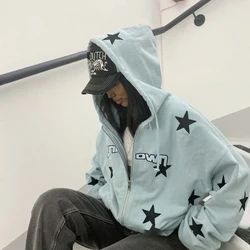 Vintage Sweatshirt Ladies Casual Star Print Design Y2k Zip Up Hoodie Ladies Hip Hop Loose Harajuku Punk Gothic Style Women's Top