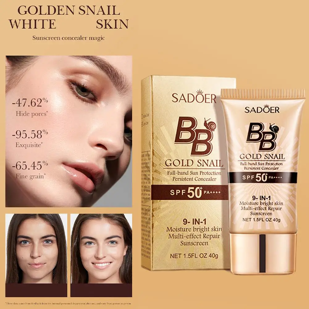 SPF50+ Gold Snail Sunscreen Moisturizing BB Cream Concealer Makeup Foundation Cream Lasting Sun Protection Whitening Base Primer
