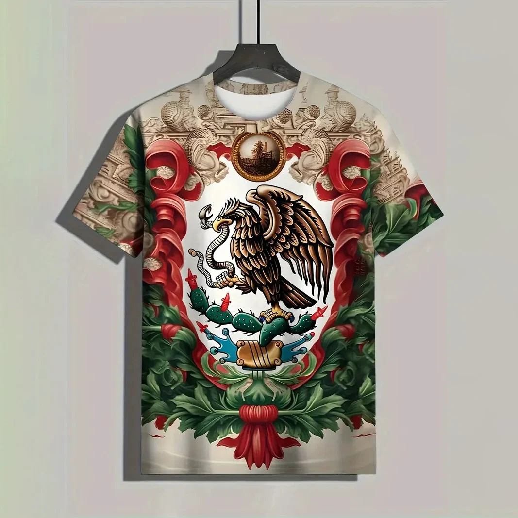 

Vintage Mexican Flag 3d Print Men's T-Shirt Retro Short Sleeved Casual Fashion T-Shirt For Men Clothing Top Tee Summer