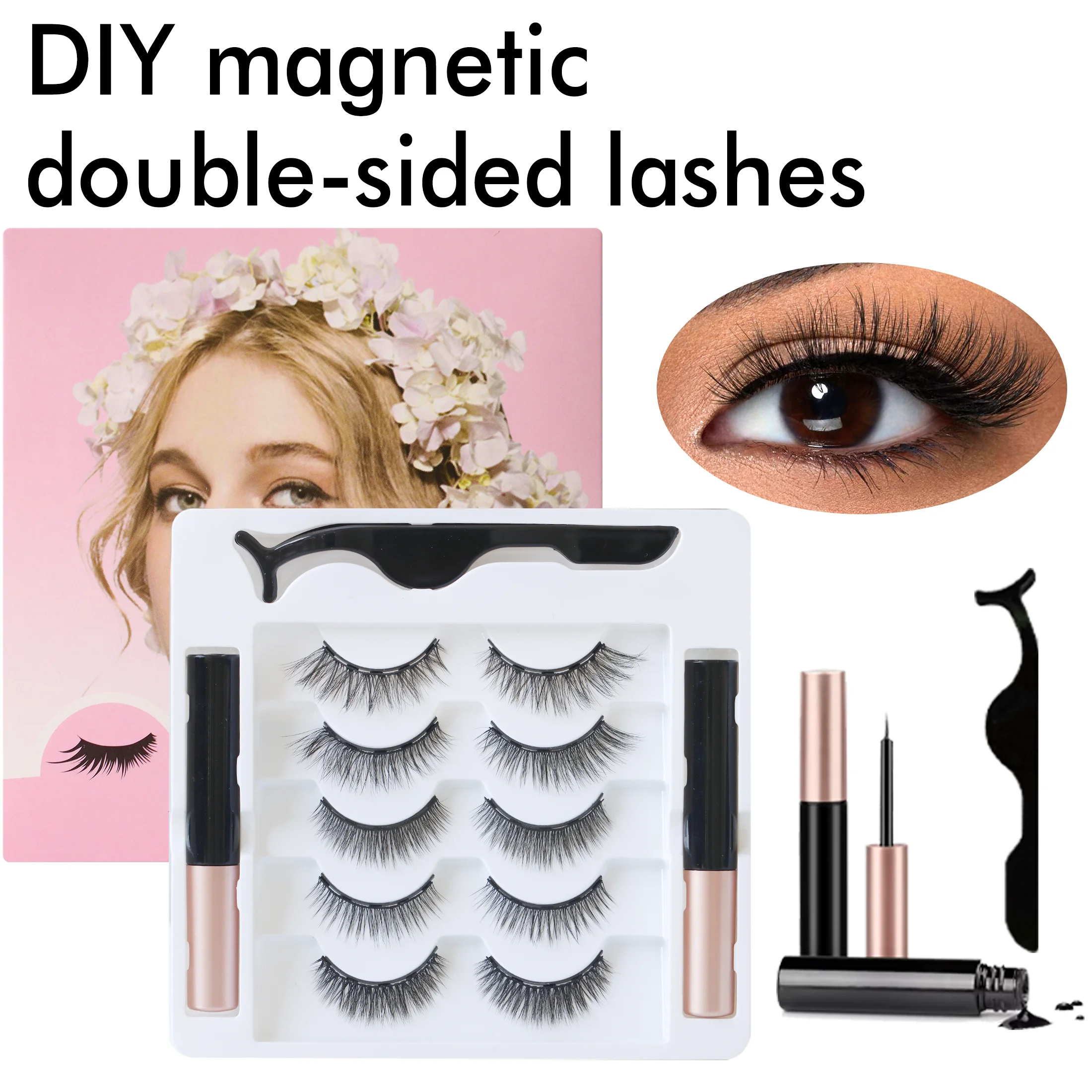 5 file di 10 paia di ciglia finte magnetiche 10-15 mm ciglia nere naturalmente spesse e arricciate con eyeliner magnetico