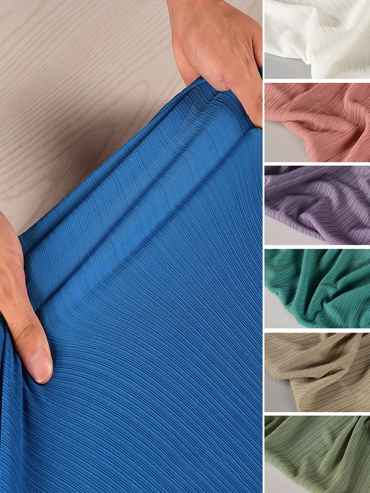 Thin Pleated Strip Fabric Ice Feeling Silky Vertical Smooth Anti-Wrinkle Elastic Clothing by Half Meter