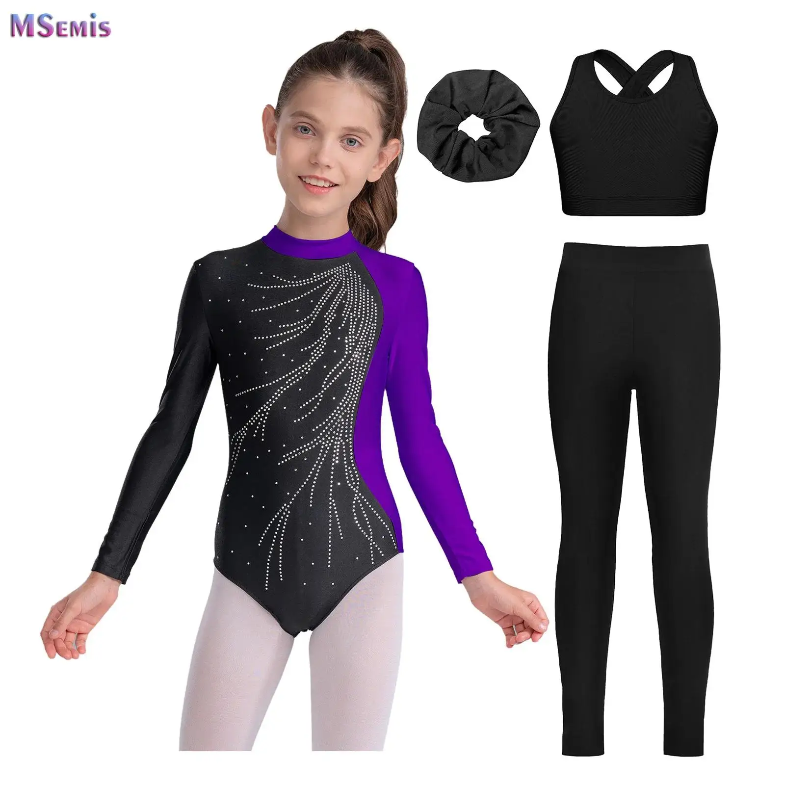 

Teen Long Sleeve Ballet Dance Outfits Gymnastics Leotards Jumpsuit with Vest Shorts Dancewear Sets for Yoga Unitard Romper