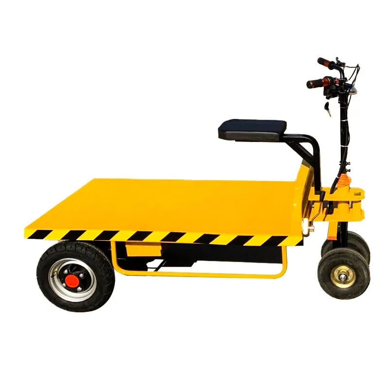 Electric flatbed car, battery hand push and carry four-wheeled trolley