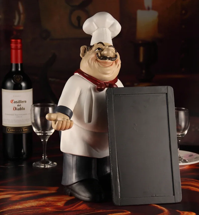 

[MGT]Chef Statue Message Board Decorative Resin Kitchen Cook Welcome Sign Menu Ornament Craft Pub Accessories Home Decor