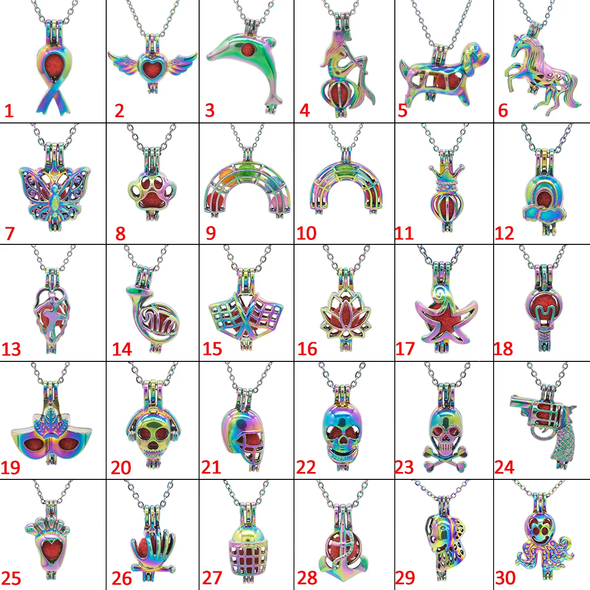 1pc Gun Skull Mermaid Dog Anchor Unicorn Butterfly Lotus Pearl Cage Locket Pendant Essential Oil Diffuser Necklace Jewelry