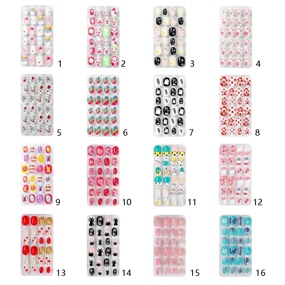 24 pièces/ensemble Style dessin animé portable couverture complète presse sur faux Gel court carré Nail Art faux ongles faux ongles conseils d'ongles