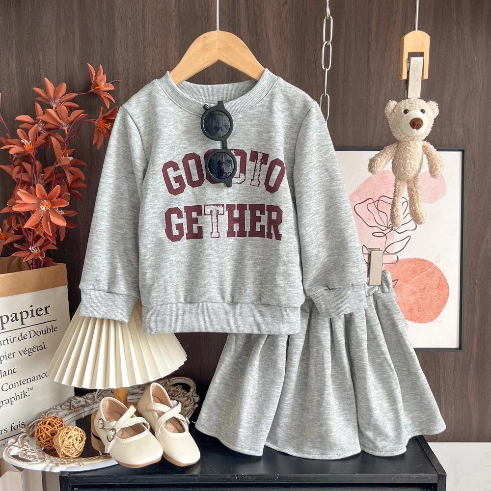 Autumn Fashion Casual Sportswear Letter Hoodie+short Skirt Two-piece Set for Girls Suitable for Outdoor Wear