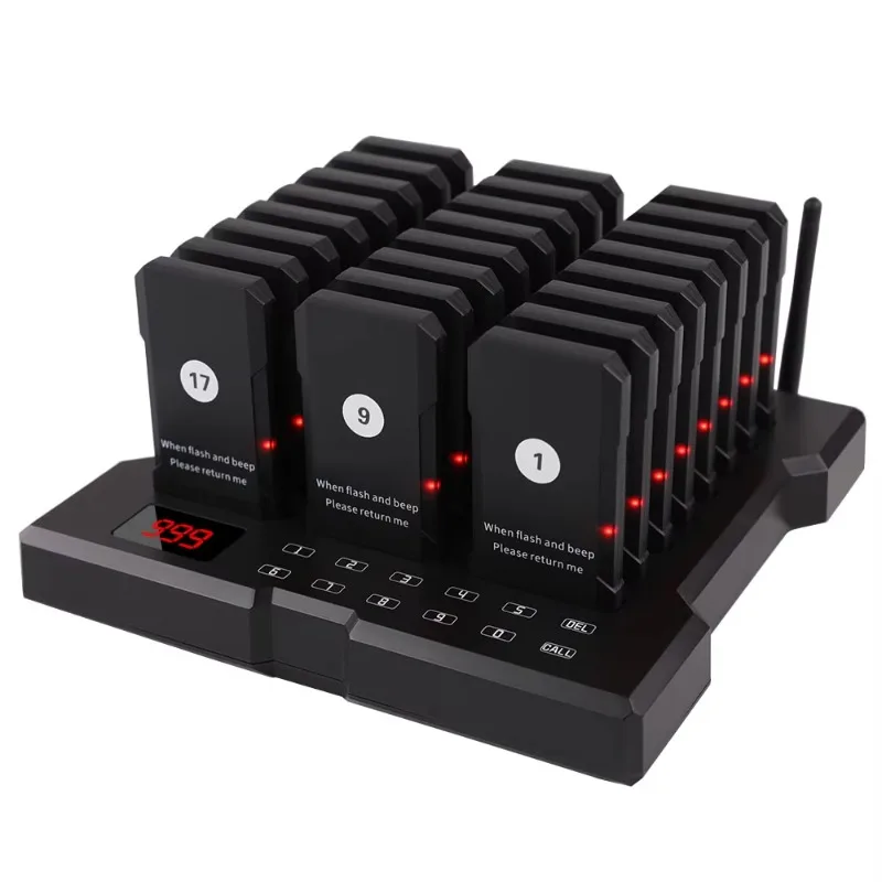 

Wireless Restaurant Pager System 24 Buzzers Calling Beeper System for Coffee Dessert Burger Shop Food Truck Food Court Eatery