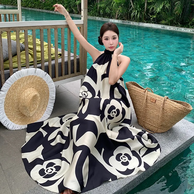 Holiday Style Sleeves Prom Dress for Women 2024 Long Graceful Socialite Sundress Vacation Summer Ladies Simple Loose Clothes New