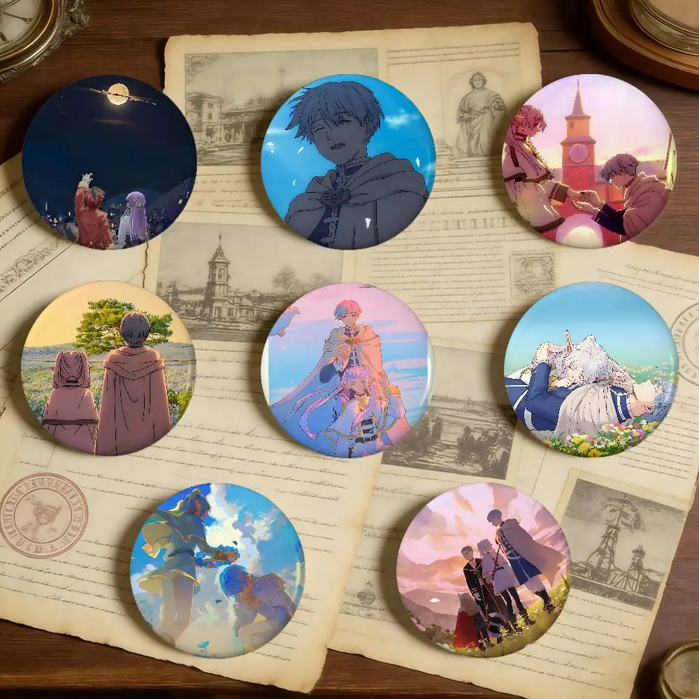 Frieren And Himmel Badges Peripheral Lapel Pins Tinplate Round Brooch For Shoulder Bag Accessories Souvenir Gifts
