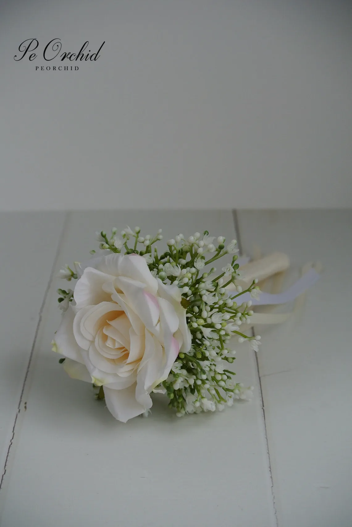 PEORCHID Cute Ivory Flower Girl Wand Artificial Ivory Rose Baby Breath Wedding Flower Bouquet Faux Bridesmaid Bouquets