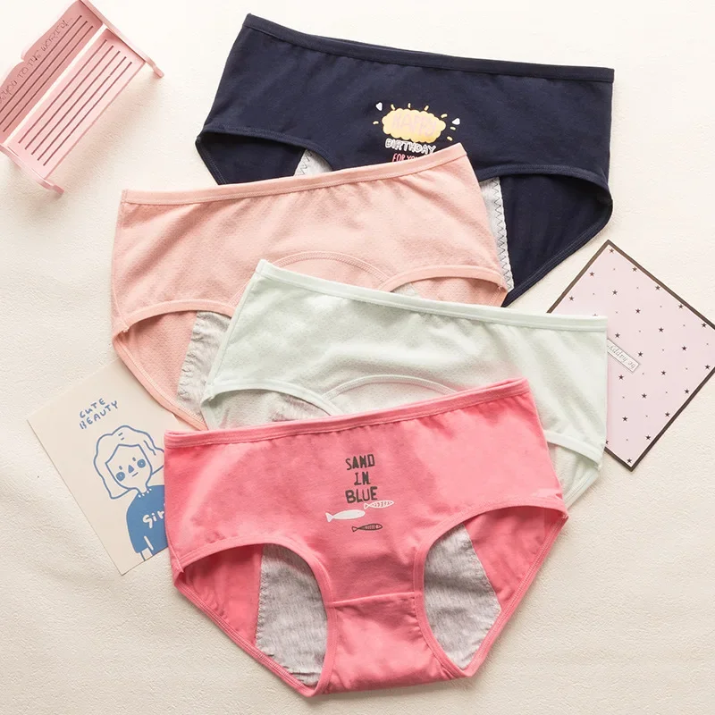 Leak Proof Menstrual Panties Physiological Pant Cartoon Underwear Women Period Breathable Briefs Reusable Pads Hygiene Underpant