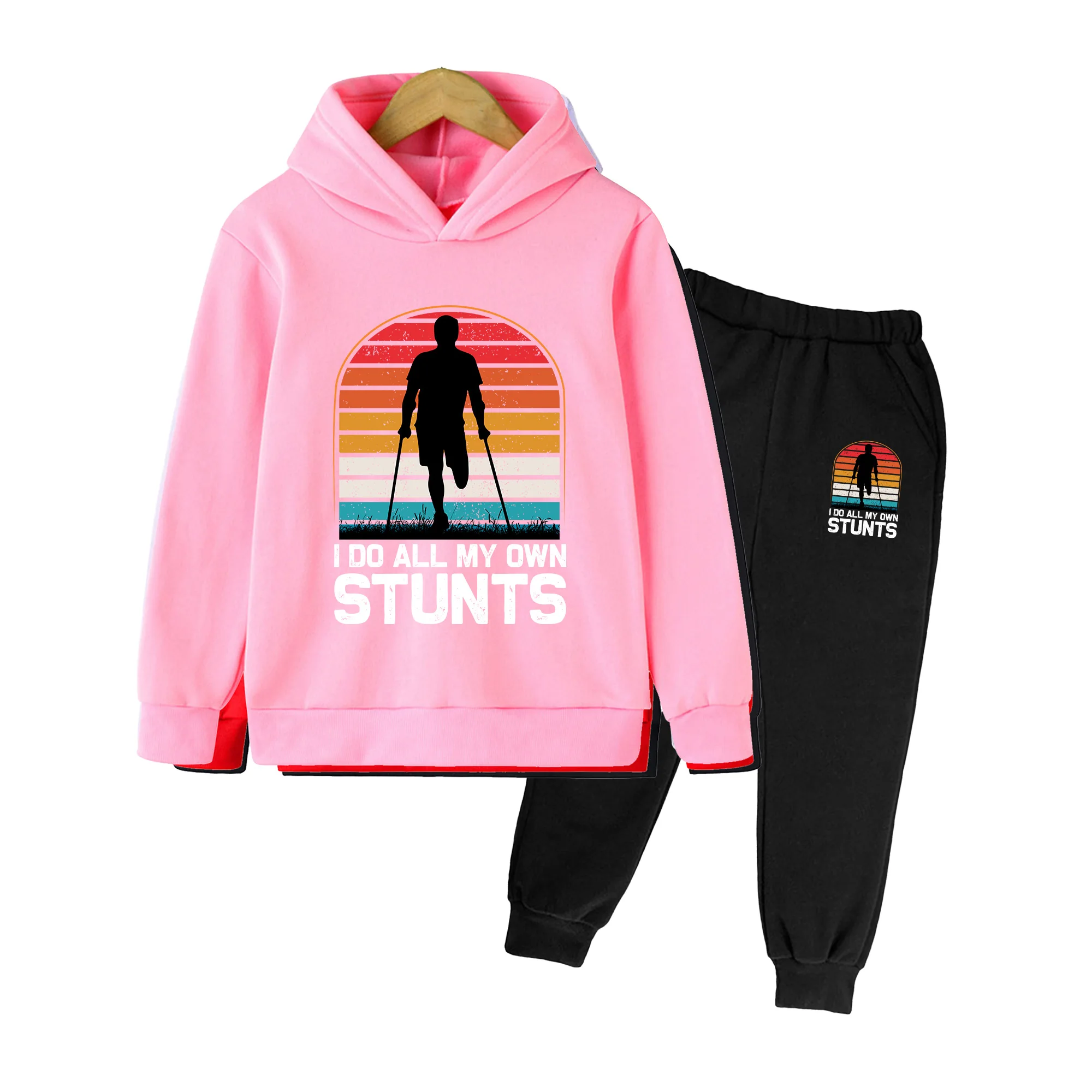 Kids Tracksuit Hoodie & Pants Set, Nordic Walking Print Casual Sportswear for Boys Girls Outdoor Activities