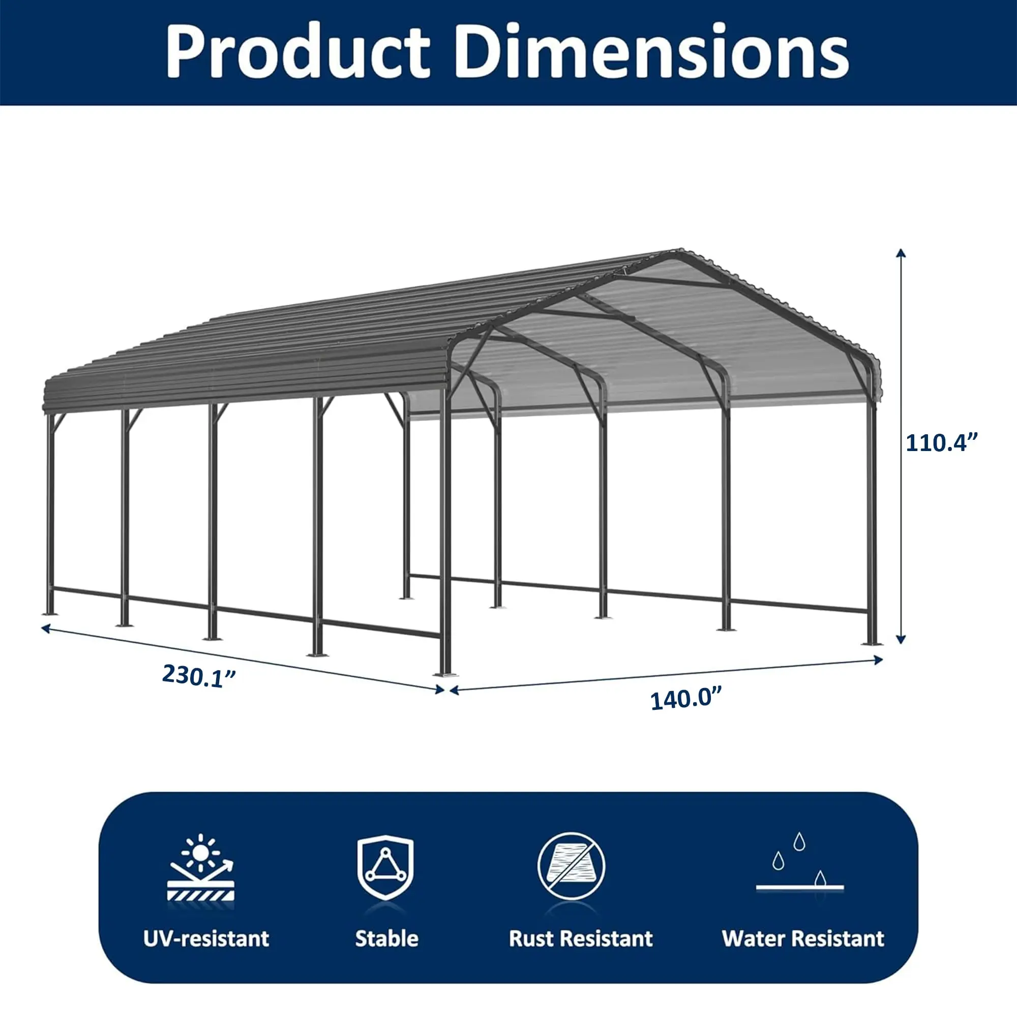 VIWAT 10x15~20x40FT Multi-Size Metal Carport w/ Enhanced Base Outdoor Heavy Duty Garage Galvanized Car Shelter for Graden Patio