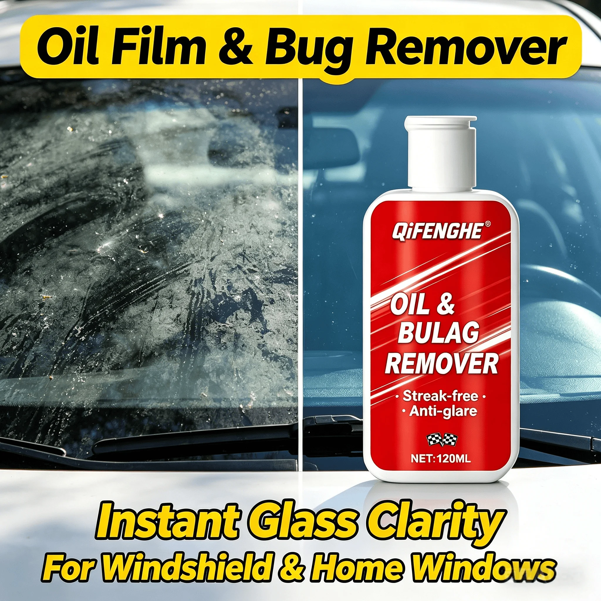 Oil Film & Bug Remover 120ml – Restores Glass Clarity, Safe Driving