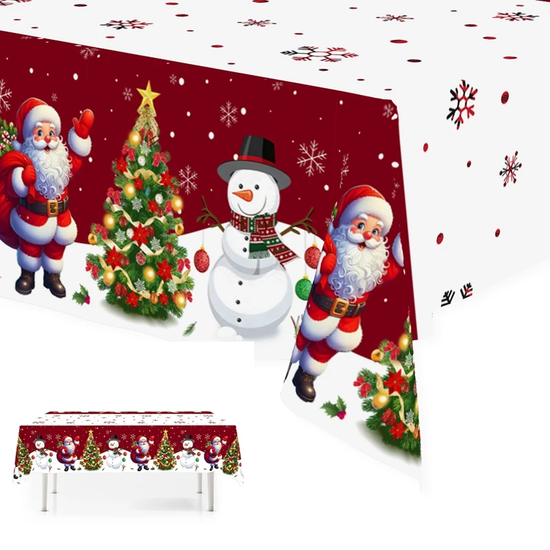 Merry Christmas Disposable Plastic Tablecloth Christmas Decorations for Home 2025 Table Cover Navidad Noel New Year Gifts Dining