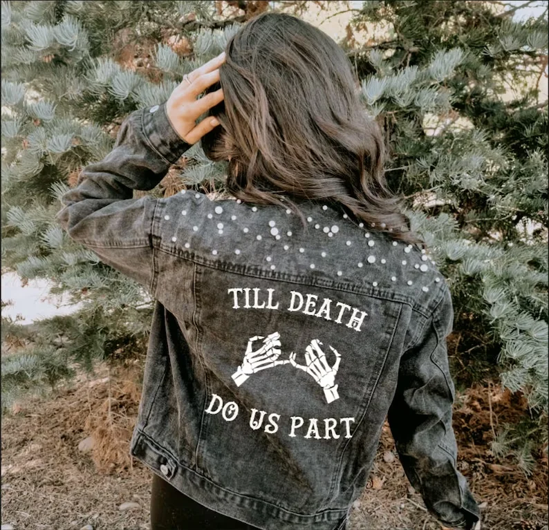 Custom Wedding Jacket Till Death Do Us Part Black Pearl Reception Jacket Wedding Day Gift For Bride Jacket Bridal Shower