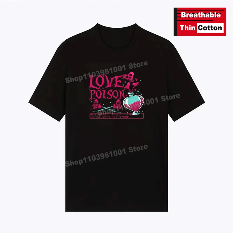 

Breathable Thin Cotton T-Shirt "LOVE POISON" - Creative Design Print Shirts y2k Harajuku Hip Hop Casual Street Short Sleeve Tees