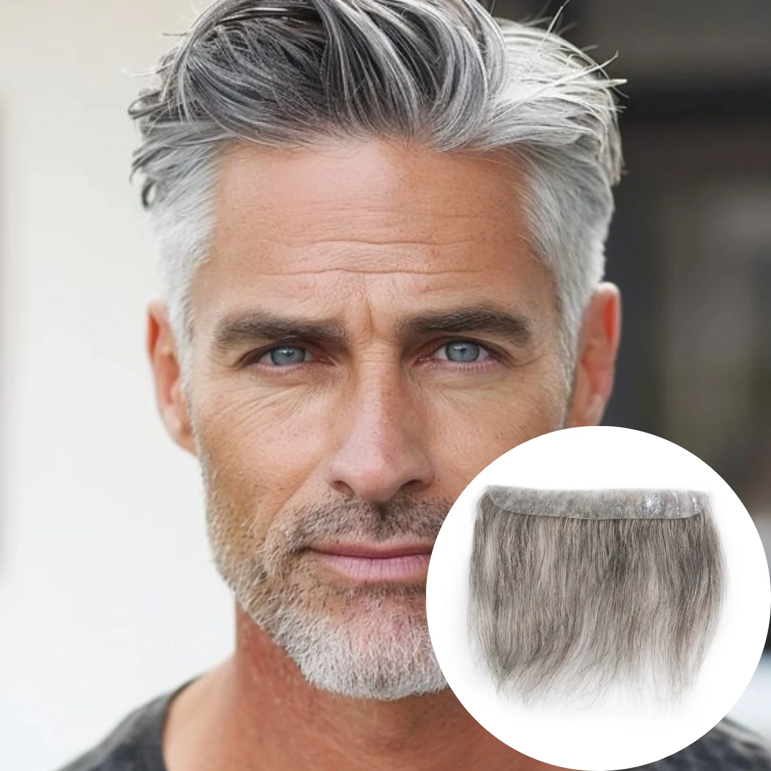 男性用フラワーホワイトpu-vループフロントヘアピースレミー100-人毛ヘアピース1b60ストレートヘアピース6インチ15cm