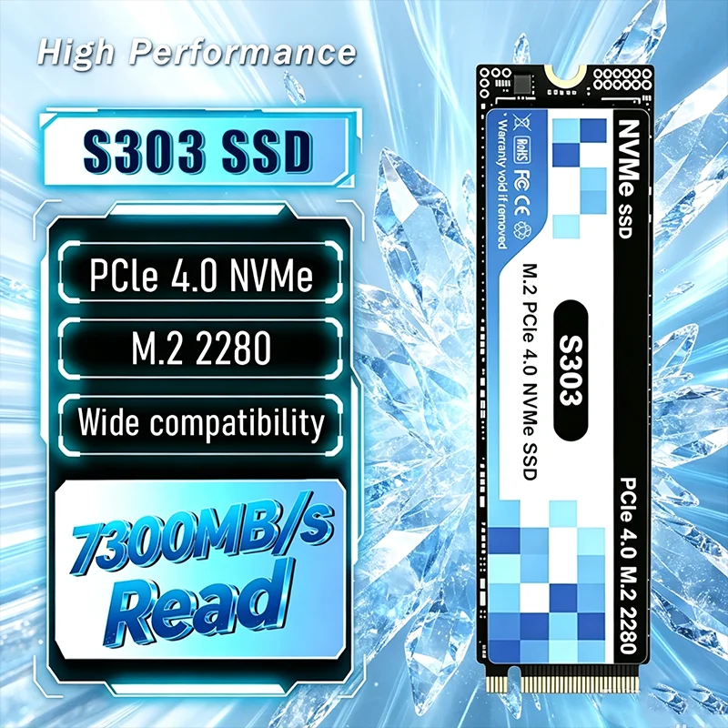 M.2 NVMe PCIe Gen4 2026 NEW S303 SSD 500GB-4TB 7300MB/s Max Seq Read Speed Internal Drive for Gaming Laptops and Desktop Systems