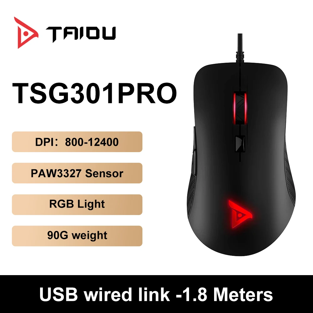 

TAIDU TSG301 PRO Wired Gaming Mouse Sem Fio Gamer Mouse Black 3327 Chip Colorful RGB USB Mous For Laptop PC Gamer For Games