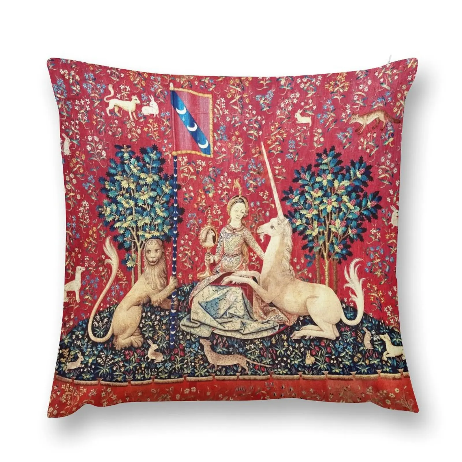 The Lady and the Unicorn - Sight: La Dame à la licorne - La Vue - Medieval Unicorn Tapestry Throw Pillow Covers For Sofas pillow