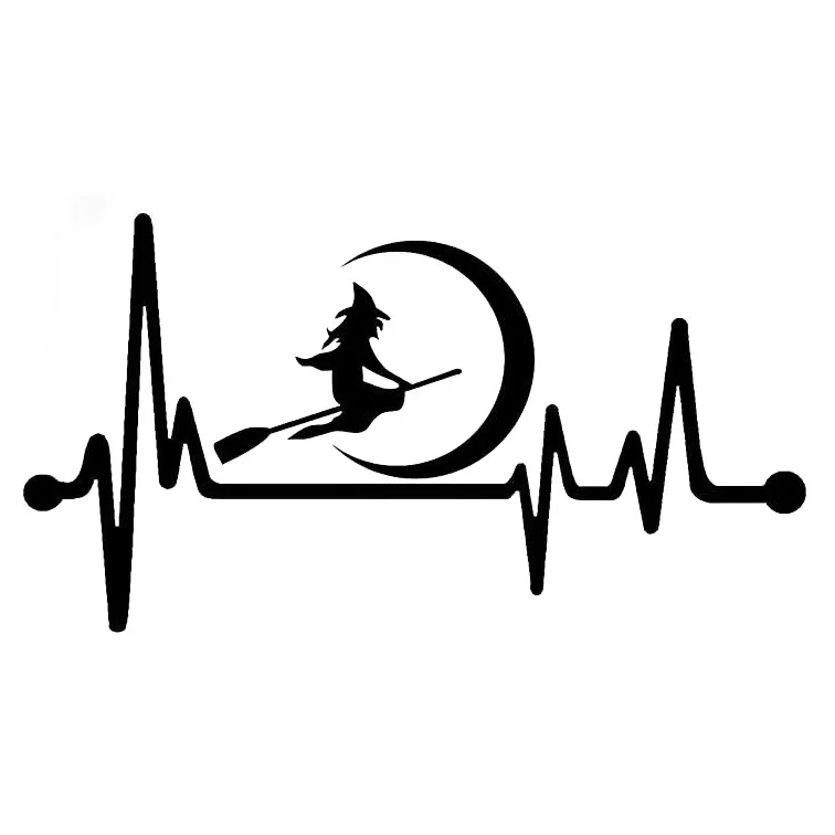 Waterproof and sunscreen Cute Witch Moon Broom Heartbeat Car Sticker Automobiles Motorcycles Helmet Refrigerator Laptop Decal